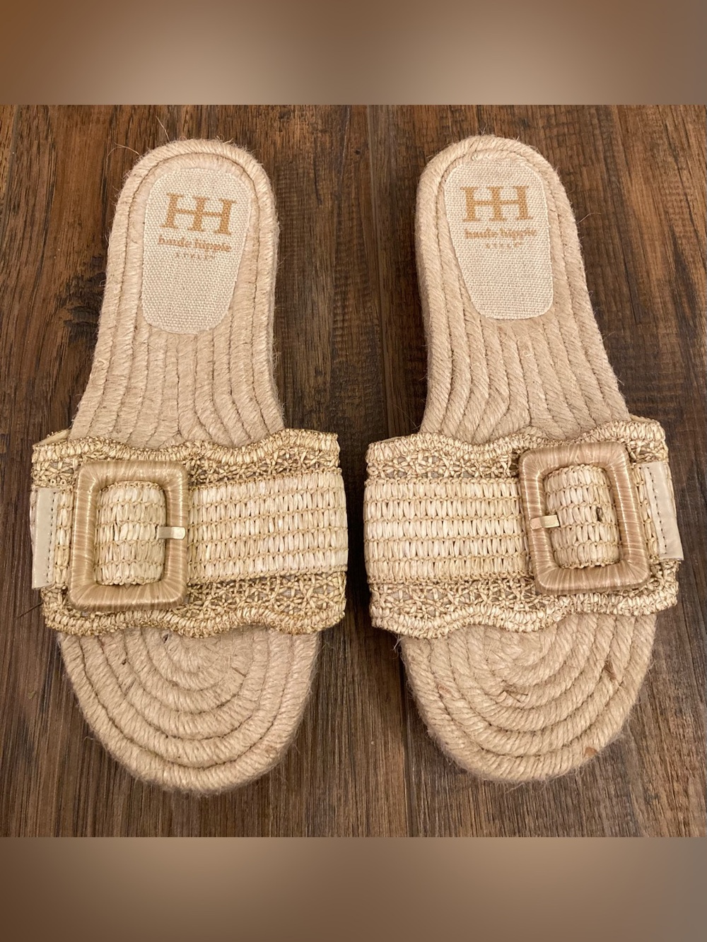 Haute Hippie Natural Raffia Espadrille Buckle Slide Sandals